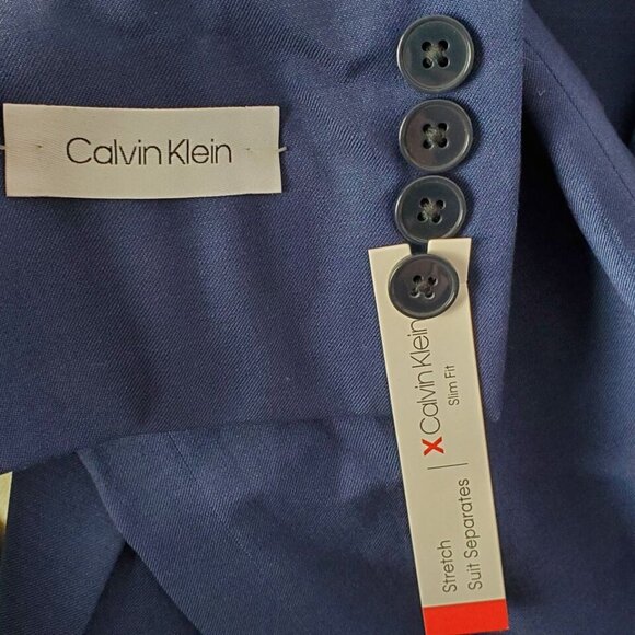 Calvin Klein Wool Suit Jacket Mens 36 Regular Slim Fit Blue Flaw Holes - Picture 5 of 15